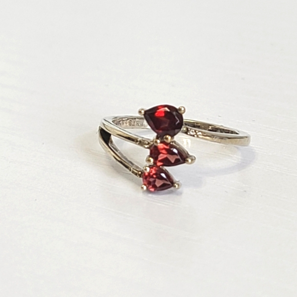 Vintage Boho Sterling Silver 3 Layer RED Garnet Stone Crystal Wrap Ring 6.25